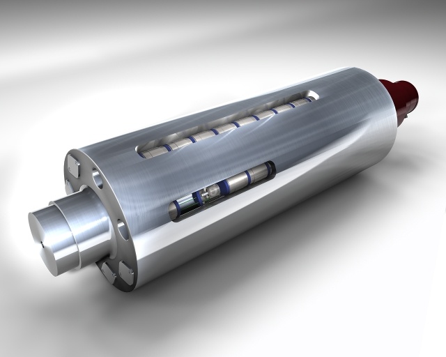 Schematisches Schaubild der Axialmessrolle mit integrierten Kraftsensoren Schematisches Schaubild der Axialmessrolle mit integrierten Kraftsensoren
